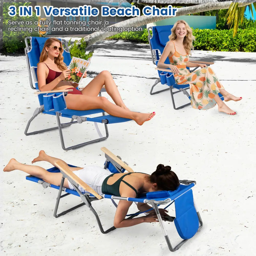 3-IN-1 Foldable Beach Chair with Footrest and Adjustable Backrest-Navy - Navy - Beach & Lawn Chairs
