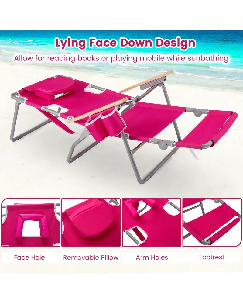 3-IN-1 Foldable Beach Chair with Footrest and Adjustable Backrest-Peach - Peach - Beach & Lawn Chairs