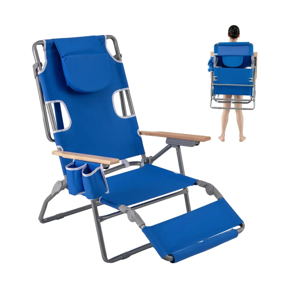 3-IN-1 Foldable Beach Chair with Footrest and Adjustable Backrest-Navy - Navy - Beach & Lawn Chairs