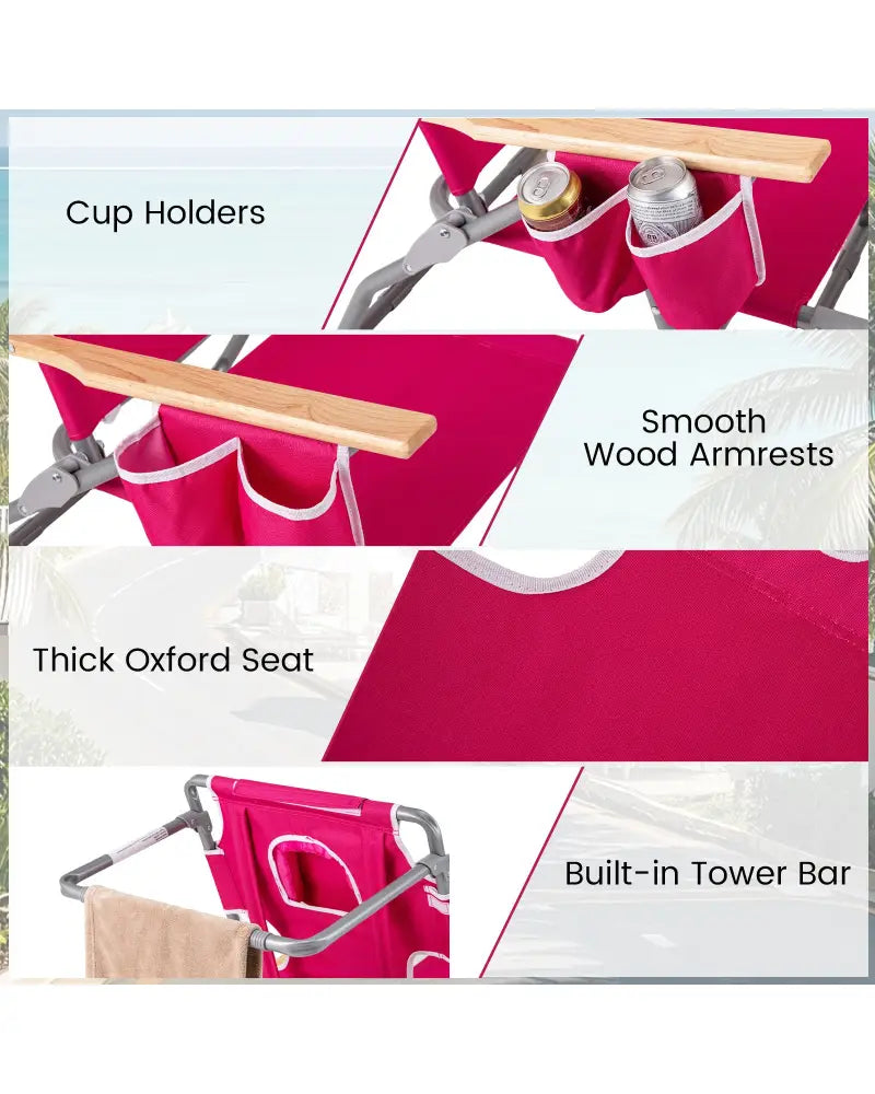 3-IN-1 Foldable Beach Chair with Footrest and Adjustable Backrest-Peach - Peach - Beach & Lawn Chairs