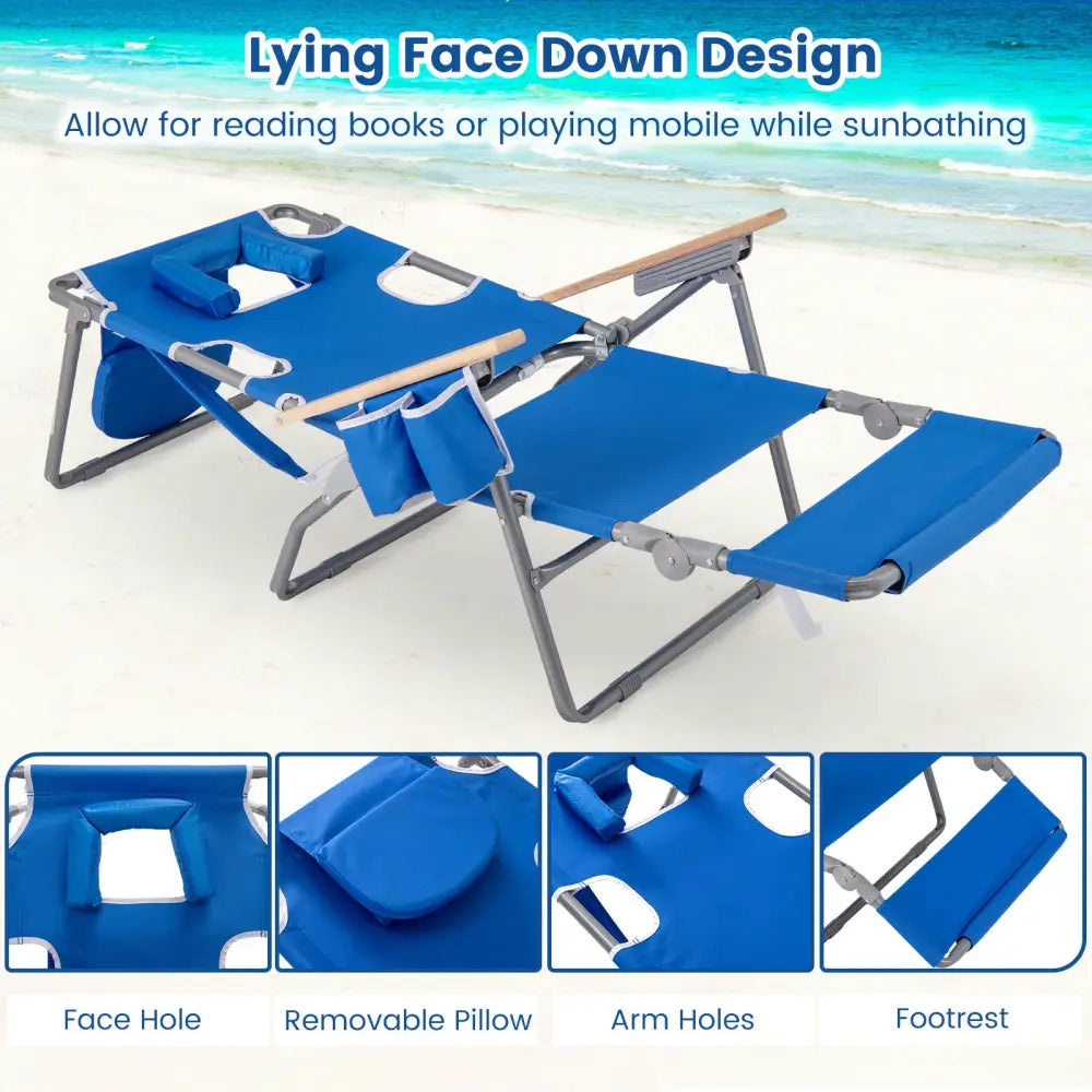 3-IN-1 Foldable Beach Chair with Footrest and Adjustable Backrest-Navy - Navy - Beach & Lawn Chairs