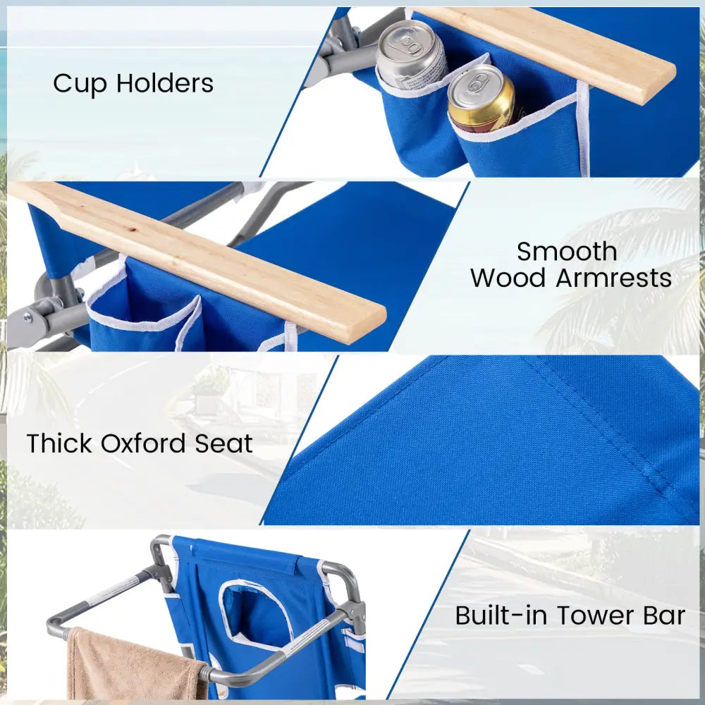 3-IN-1 Foldable Beach Chair with Footrest and Adjustable Backrest-Navy - Navy - Beach & Lawn Chairs
