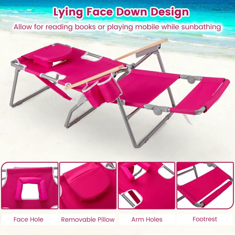 3-IN-1 Foldable Beach Chair with Footrest and Adjustable Backrest-Peach - Peach - Beach & Lawn Chairs