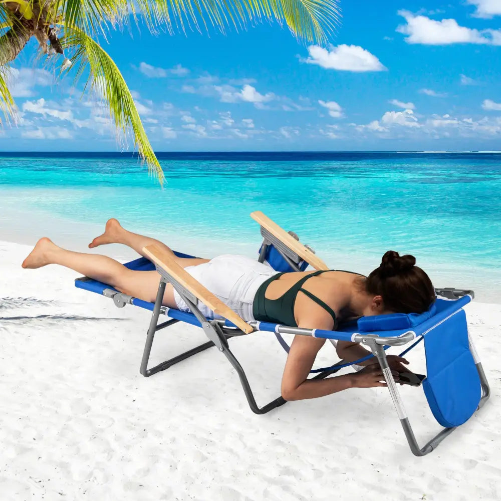 3-IN-1 Foldable Beach Chair with Footrest and Adjustable Backrest-Navy - Navy - Beach & Lawn Chairs
