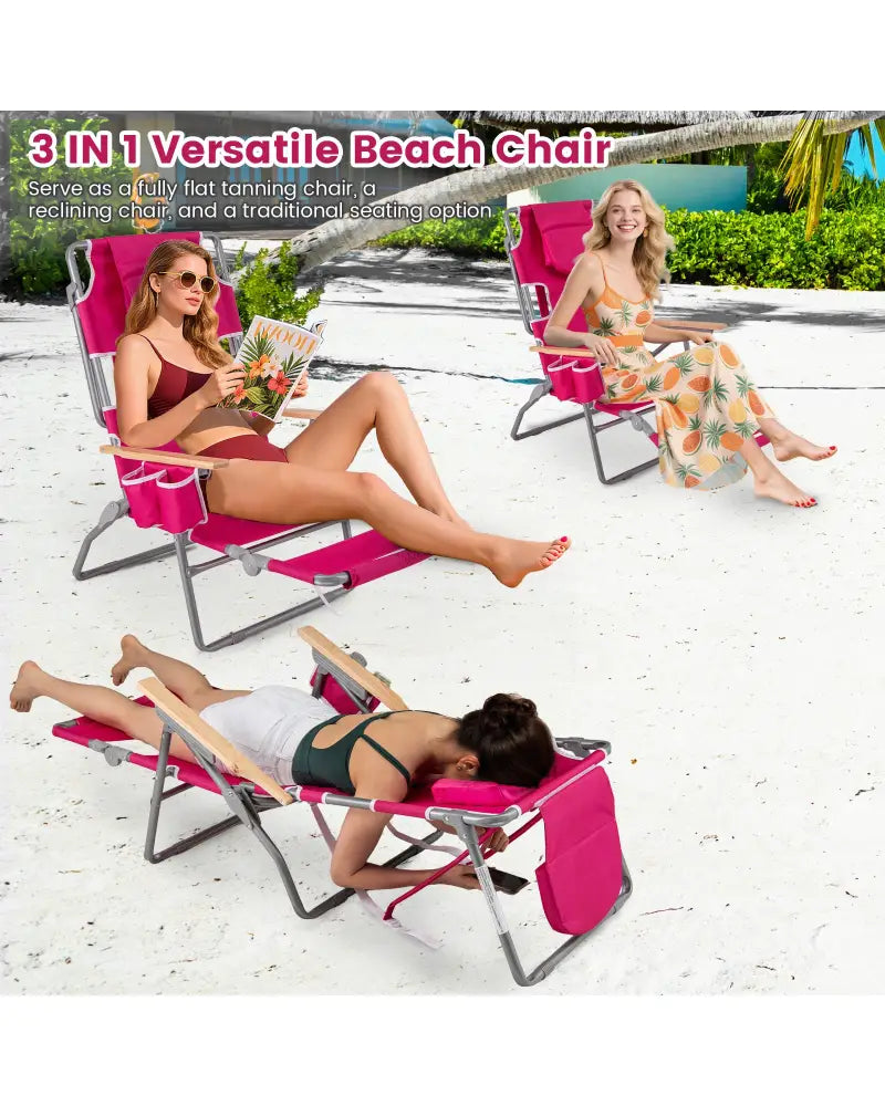 3-IN-1 Foldable Beach Chair with Footrest and Adjustable Backrest-Peach - Peach - Beach & Lawn Chairs