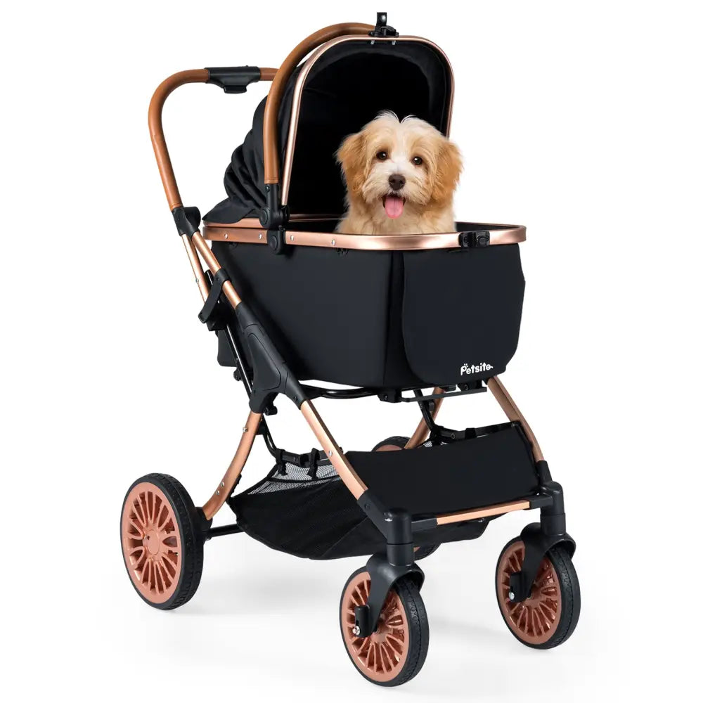 3-in-1 Foldable Pet Stroller with Sun Shade and Safety Belt for up to 55 lbs Small Medium Dogs Cats-Black - Black - Dog