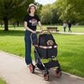 3-in-1 Foldable Pet Stroller with Sun Shade and Safety Belt for up to 55 lbs Small Medium Dogs Cats-Black - Black - Dog