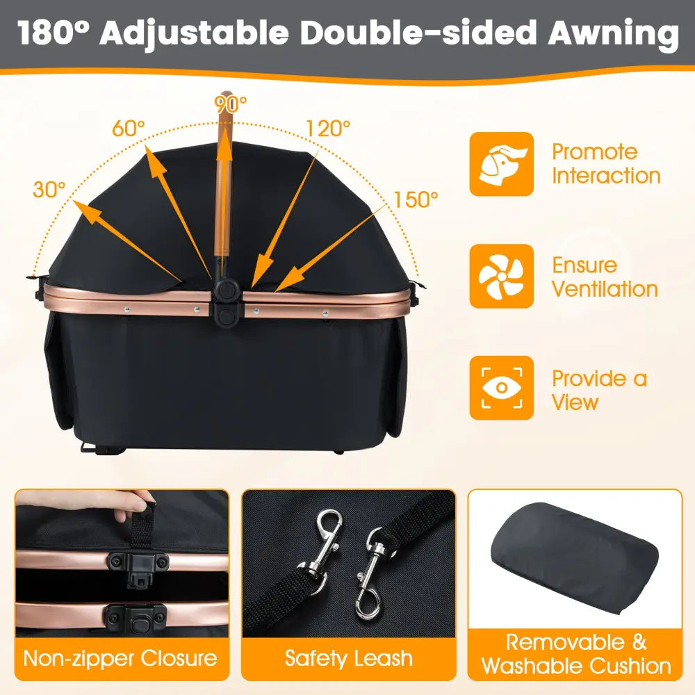 3-in-1 Foldable Pet Stroller with Sun Shade and Safety Belt for up to 55 lbs Small Medium Dogs Cats-Black - Black - Dog