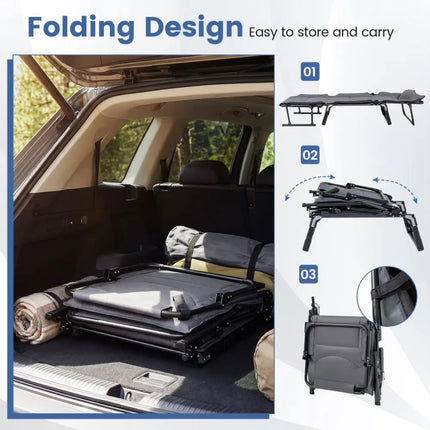 3 in 1 Folding Camping Cot and Comfy Padded Convertible Single Sofa Chair-Gray - Gray - Camping Furniture