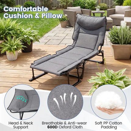 3 in 1 Folding Camping Cot and Comfy Padded Convertible Single Sofa Chair-Gray - Gray - Camping Furniture