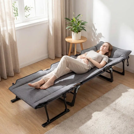 3 in 1 Folding Camping Cot and Comfy Padded Convertible Single Sofa Chair-Gray - Gray - Camping Furniture