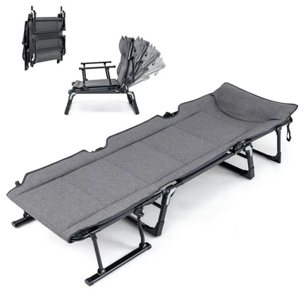 3 in 1 Folding Camping Cot and Comfy Padded Convertible Single Sofa Chair-Gray - Gray - Camping Furniture