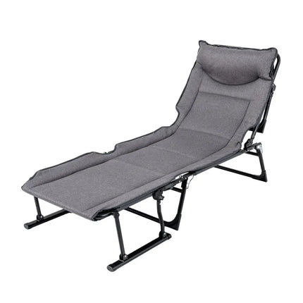 3 in 1 Folding Camping Cot Comfy Padded Convertible Single Sofa Chair-Gray - Gray - Camping Furniture