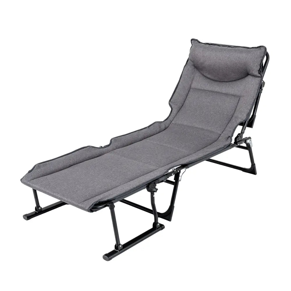 3 in 1 Folding Camping Cot Comfy Padded Convertible Single Sofa Chair-Gray - Gray - Camping Furniture