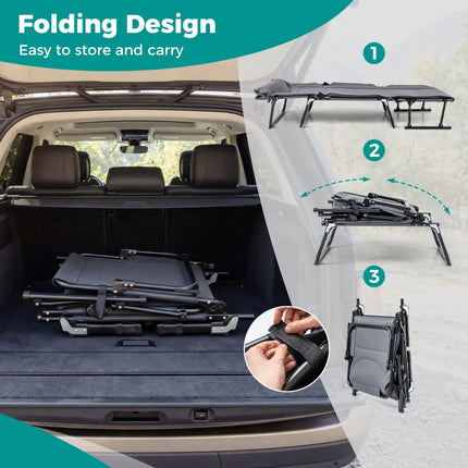 3 in 1 Folding Camping Cot Comfy Padded Convertible Single Sofa Chair-Gray - Gray - Camping Furniture