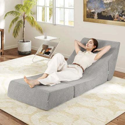 3-in-1 Folding Sofa Bed with Washable Zippered Cover-Gray Costway
