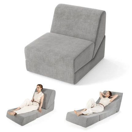 3-in-1 Folding Sofa Bed with Washable Zippered Cover-Gray Costway