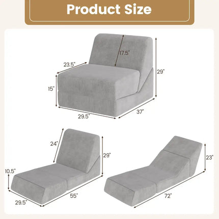 3-in-1 Folding Sofa Bed with Washable Zippered Cover-Gray Costway