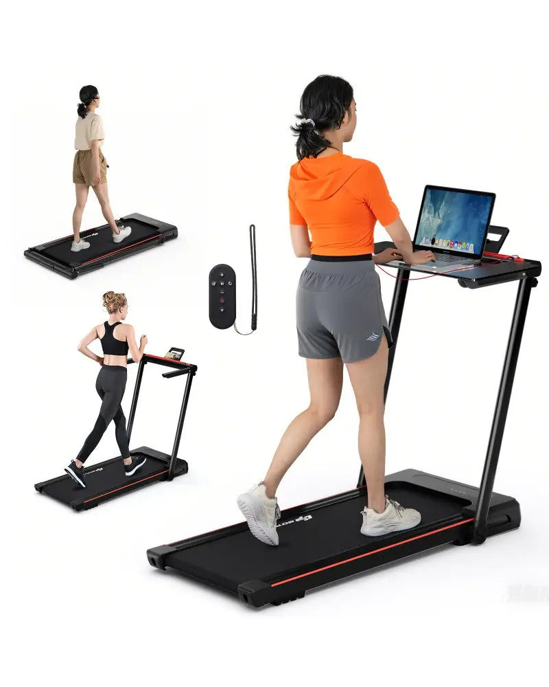 3-in-1 Folding Treadmill with Large Desk and LCD Display-Black - Black - Treadmills