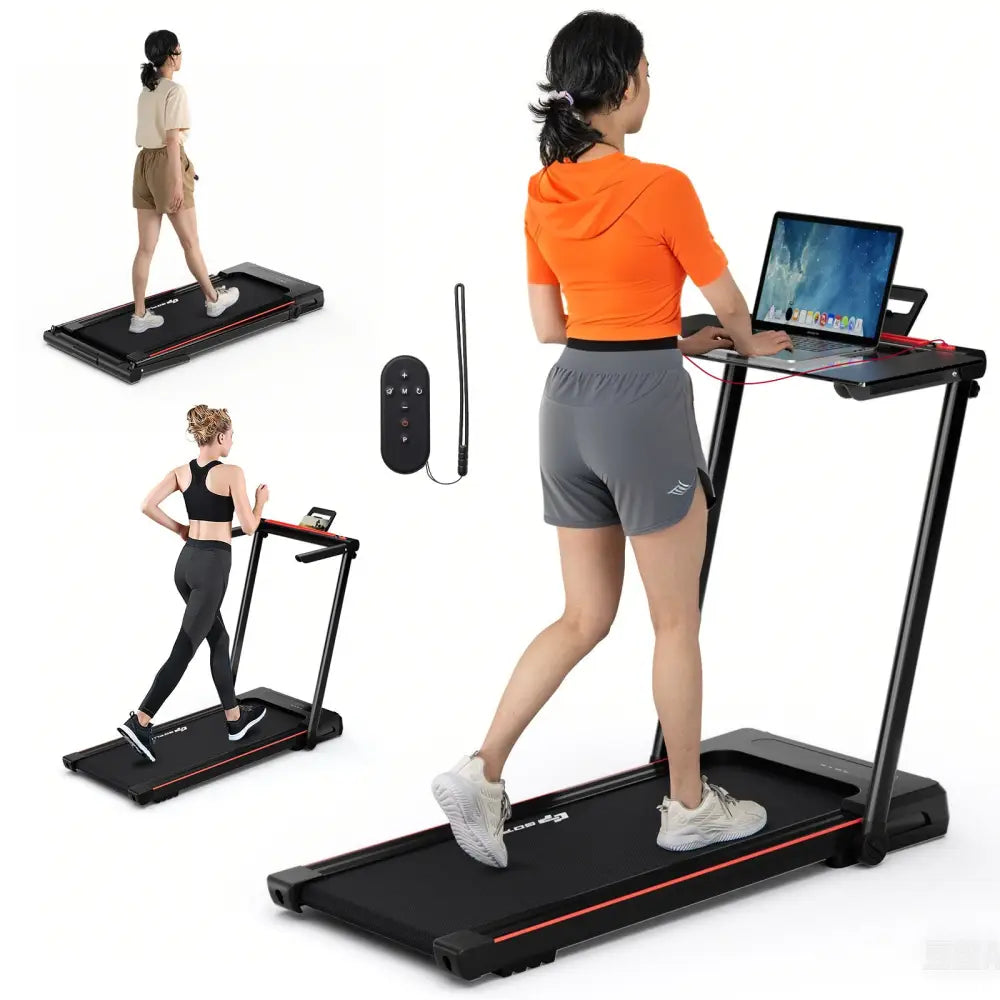 3-in-1 Folding Treadmill with Large Desk and LCD Display-Black - Black - Treadmills