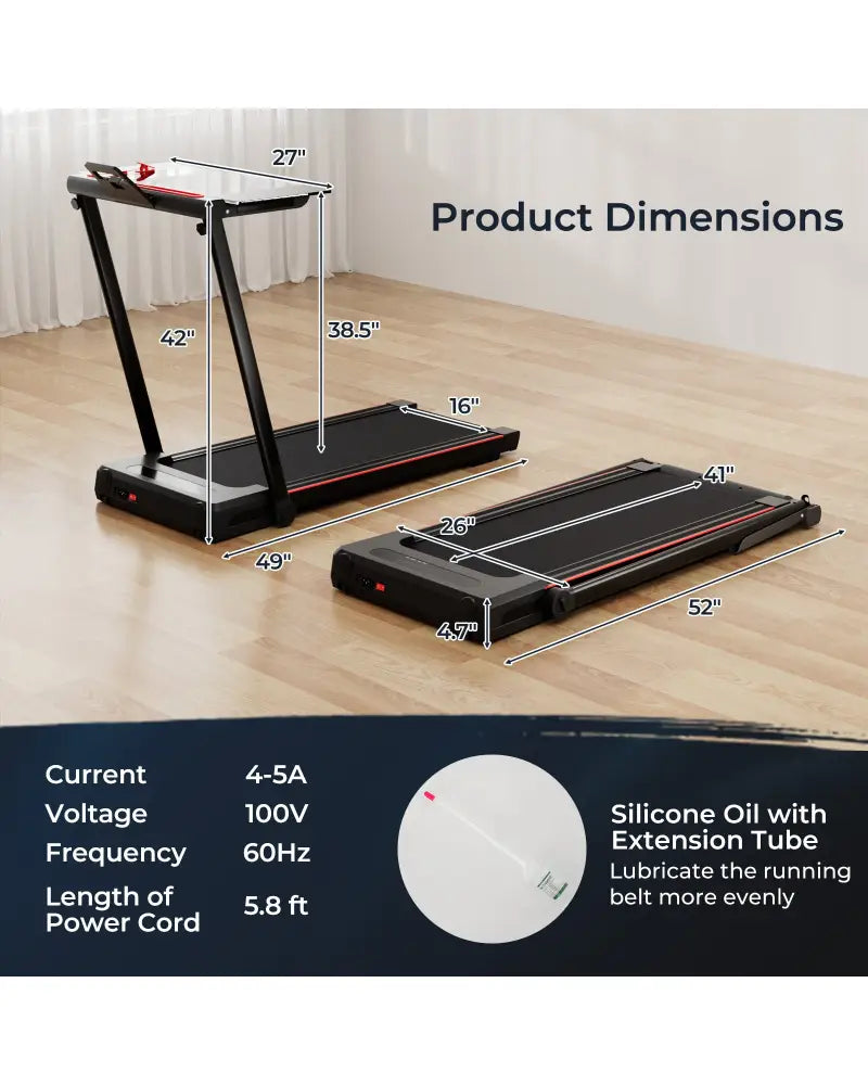 3-in-1 Folding Treadmill with Large Desk and LCD Display-Black - Black - Treadmills