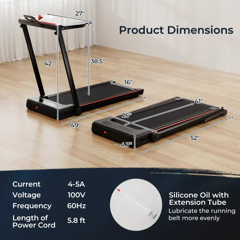 3-in-1 Folding Treadmill with Large Desk and LCD Display-Black - Black - Treadmills