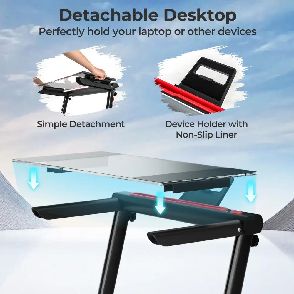 3-in-1 Folding Treadmill with Large Desk and LCD Display-Black - Black - Treadmills