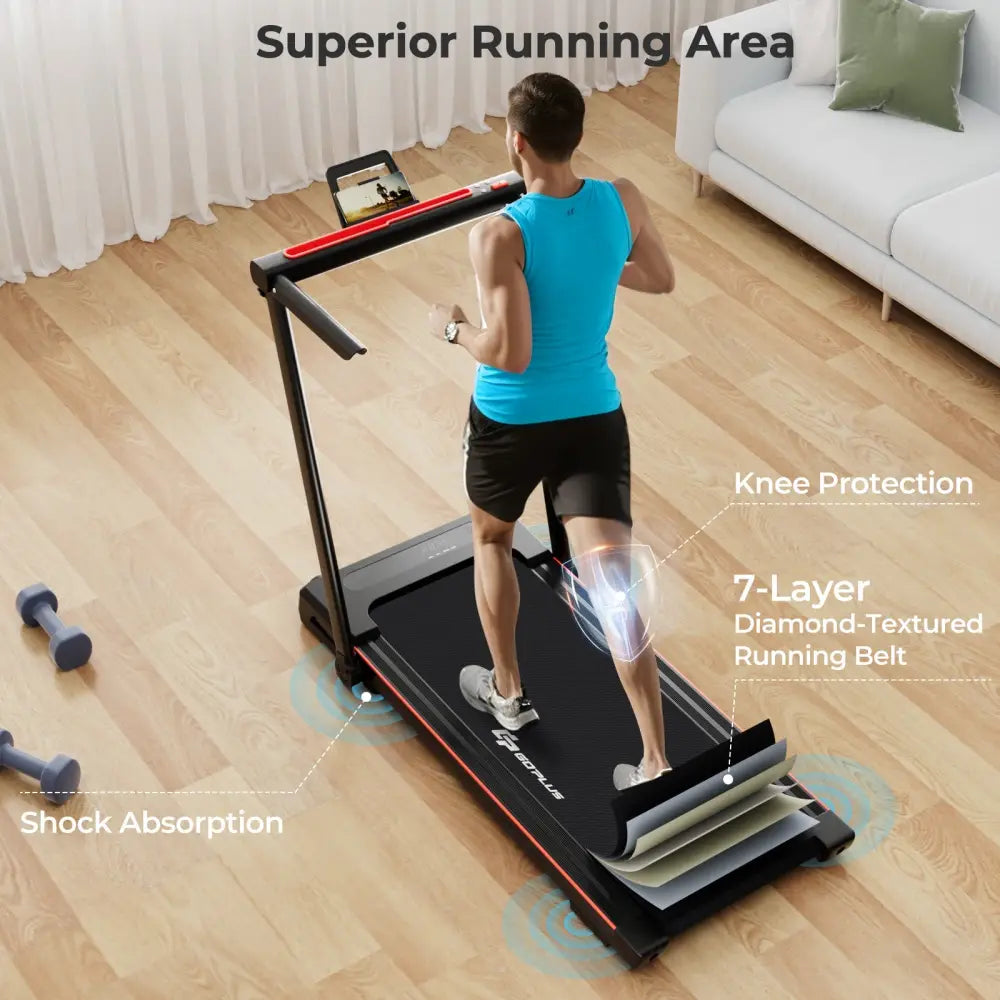 3-in-1 Folding Treadmill with Large Desk and LCD Display-Black - Black - Treadmills