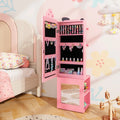 3-in-1 Freestanding Kids Jewelry Cabinet Armoire with Full Length Mirror-Pink - Pink - Kids Vanities