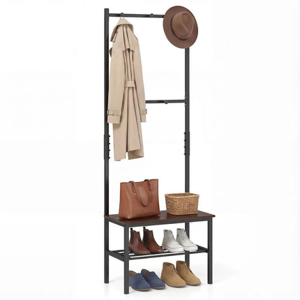 3-in-1 Hall Tree Freestanding Entryway Bench with Hooks - Coat Racks & Hall Trees
