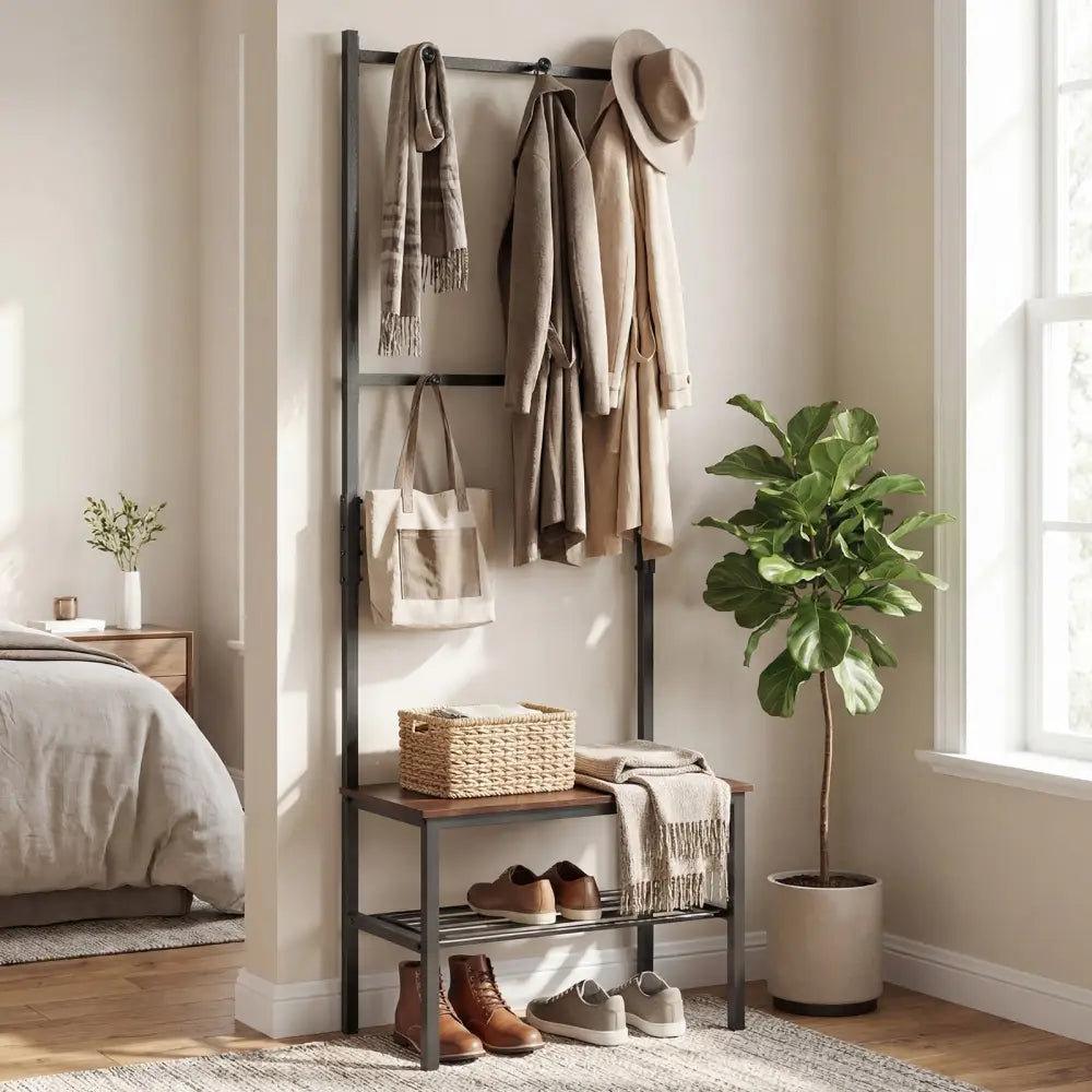3-in-1 Hall Tree Freestanding Entryway Bench with Hooks - Coat Racks & Hall Trees