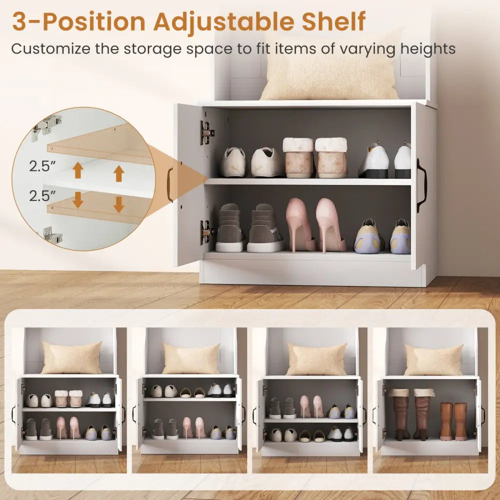 3-in-1 Hall Tree with Bench and Storage 23.5€ Wide Mudroom Storage-WHite - White - Coat Racks & Hall Trees