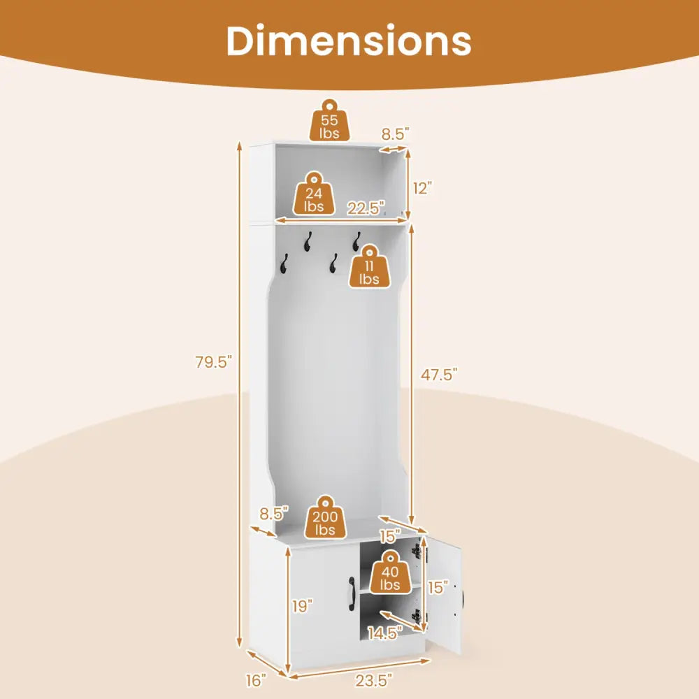 3-in-1 Hall Tree with Bench and Storage 23.5€ Wide Mudroom Storage-WHite - White - Coat Racks & Hall Trees