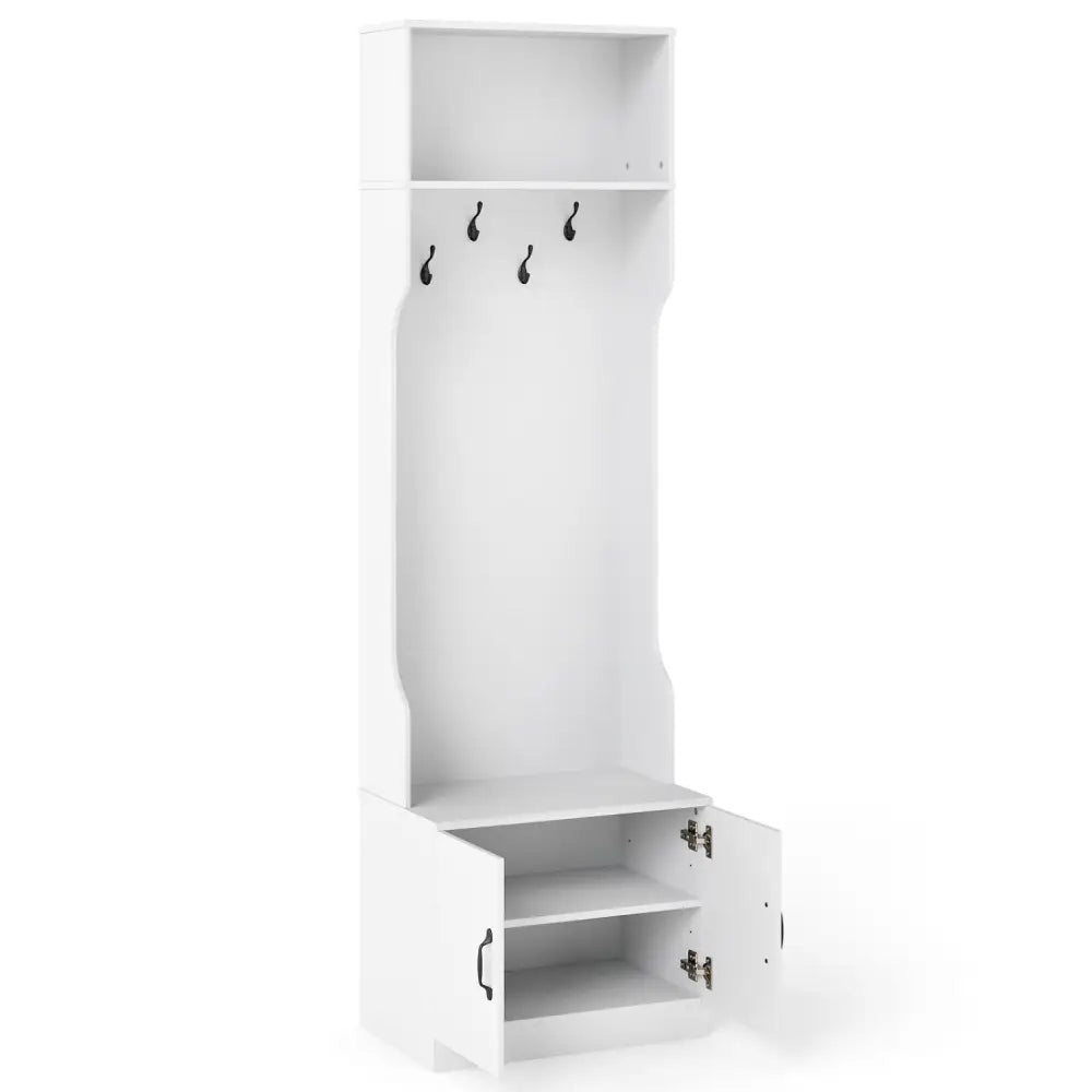 3-in-1 Hall Tree with Bench and Storage 23.5€ Wide Mudroom Storage-WHite - White - Coat Racks & Hall Trees