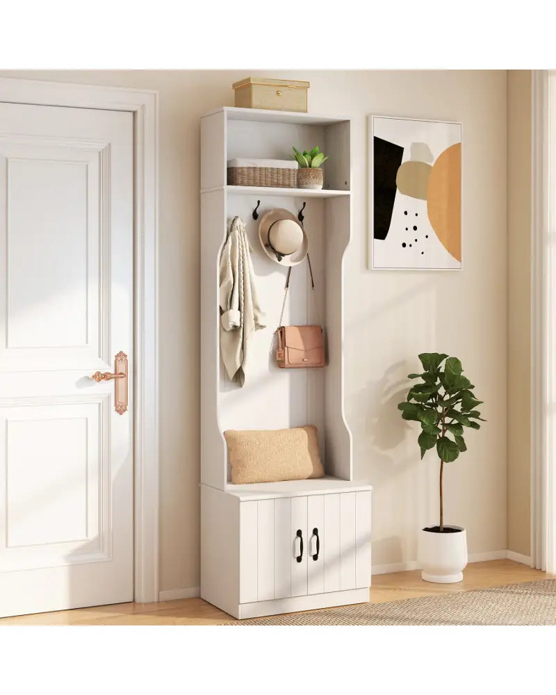 3-in-1 Hall Tree with Bench and Storage 23.5€ Wide Mudroom Storage-WHite - White - Coat Racks & Hall Trees