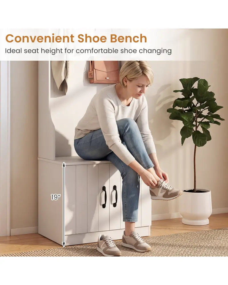 3-in-1 Hall Tree with Bench and Storage 23.5€ Wide Mudroom Storage-WHite - White - Coat Racks & Hall Trees