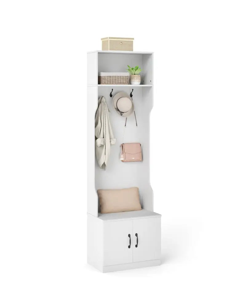 3-in-1 Hall Tree with Bench and Storage 23.5€ Wide Mudroom Storage-WHite - White - Coat Racks & Hall Trees