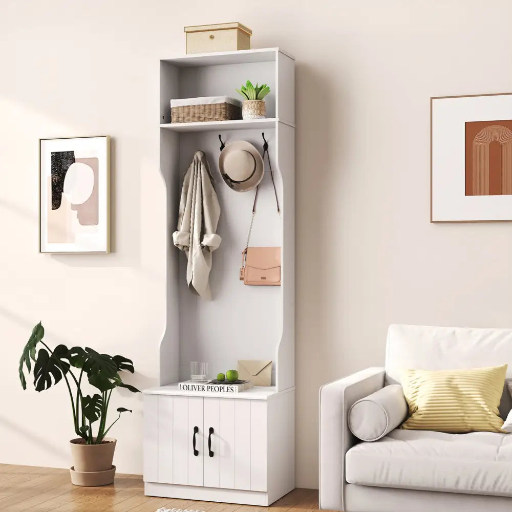 3-in-1 Hall Tree with Bench and Storage 23.5€ Wide Mudroom Storage-WHite - White - Coat Racks & Hall Trees