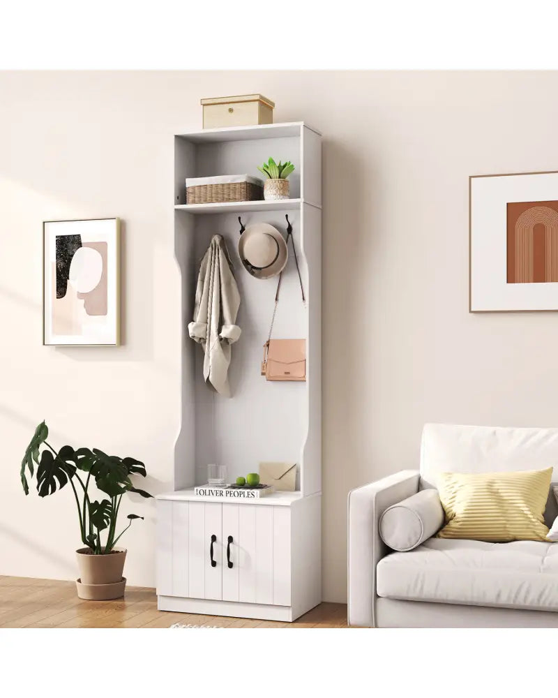 3-in-1 Hall Tree with Bench and Storage 23.5€ Wide Mudroom Storage-WHite - White - Coat Racks & Hall Trees