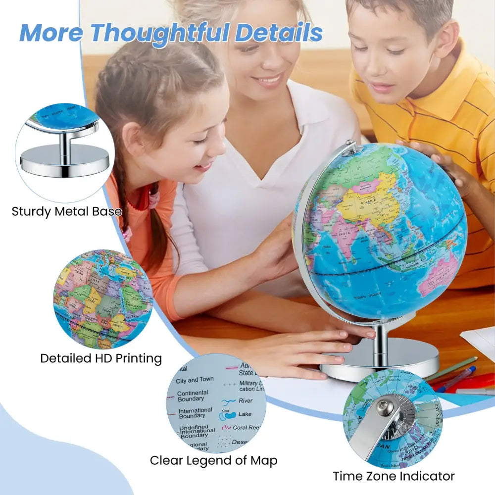 3-in-1 Illuminated World Globe with Stand and 88 Constellations - Blue - Learning Toys