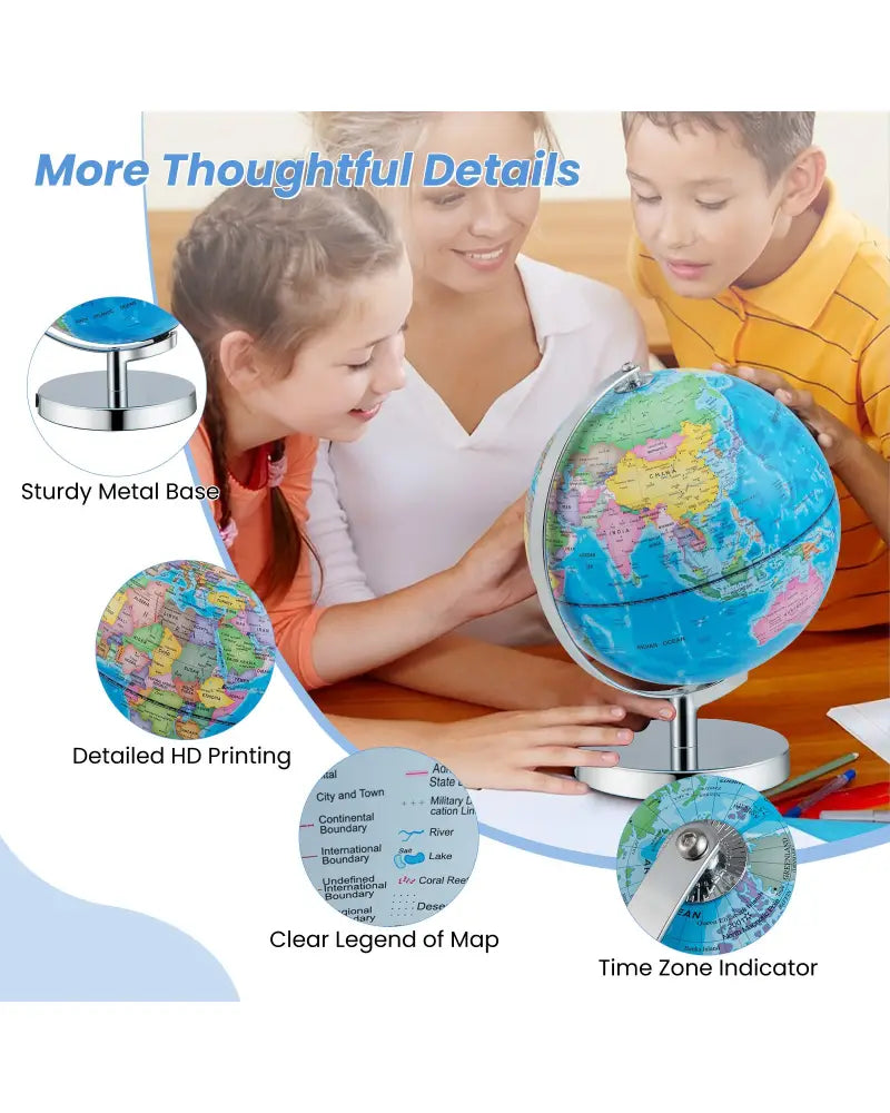 3-in-1 Illuminated World Globe with Stand and 88 Constellations - Blue - Learning Toys
