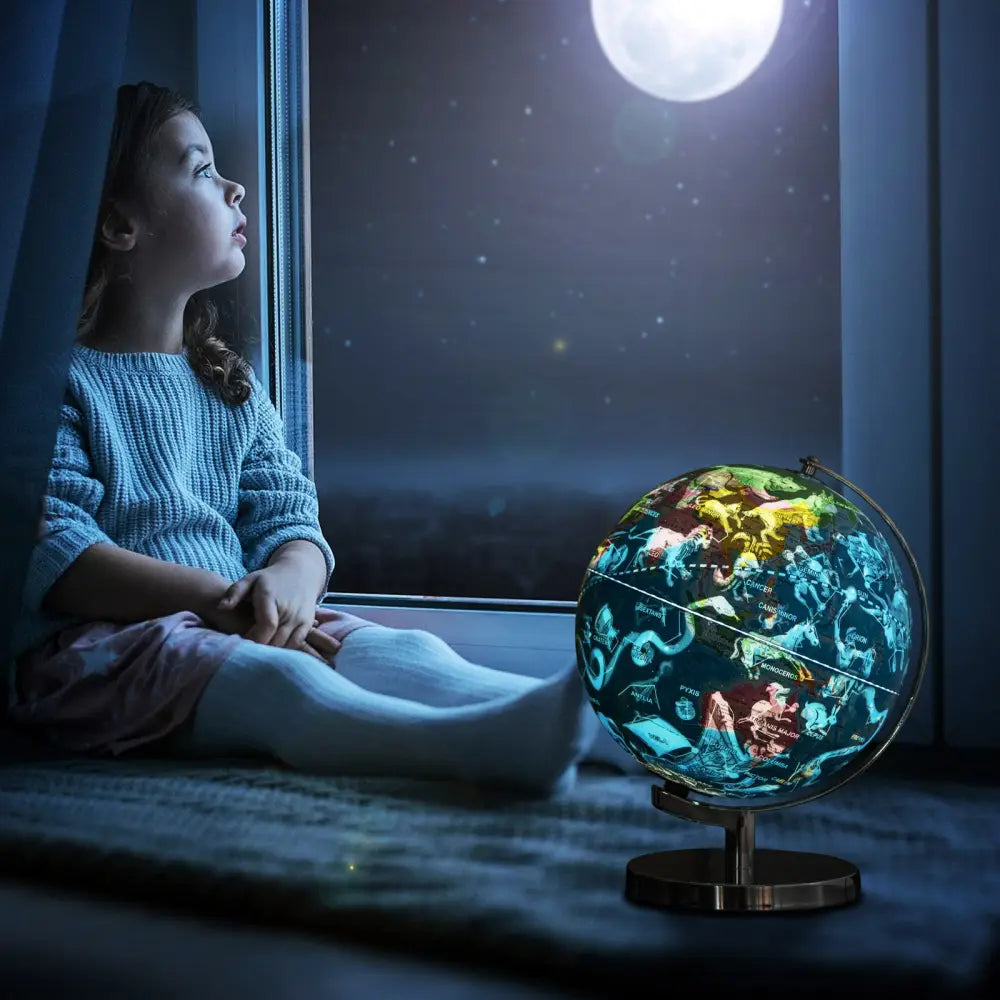 3-in-1 Illuminated World Globe with Stand and 88 Constellations - Blue - Learning Toys