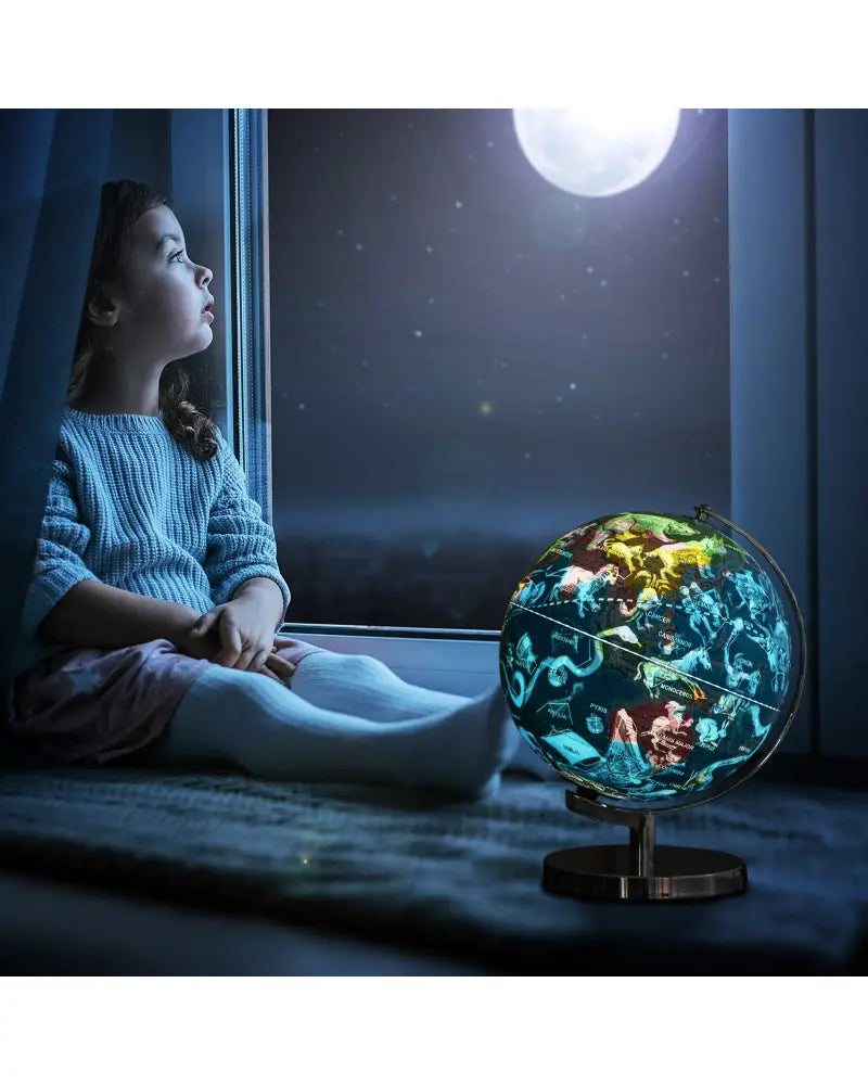 3-in-1 Illuminated World Globe with Stand and 88 Constellations - Blue - Learning Toys