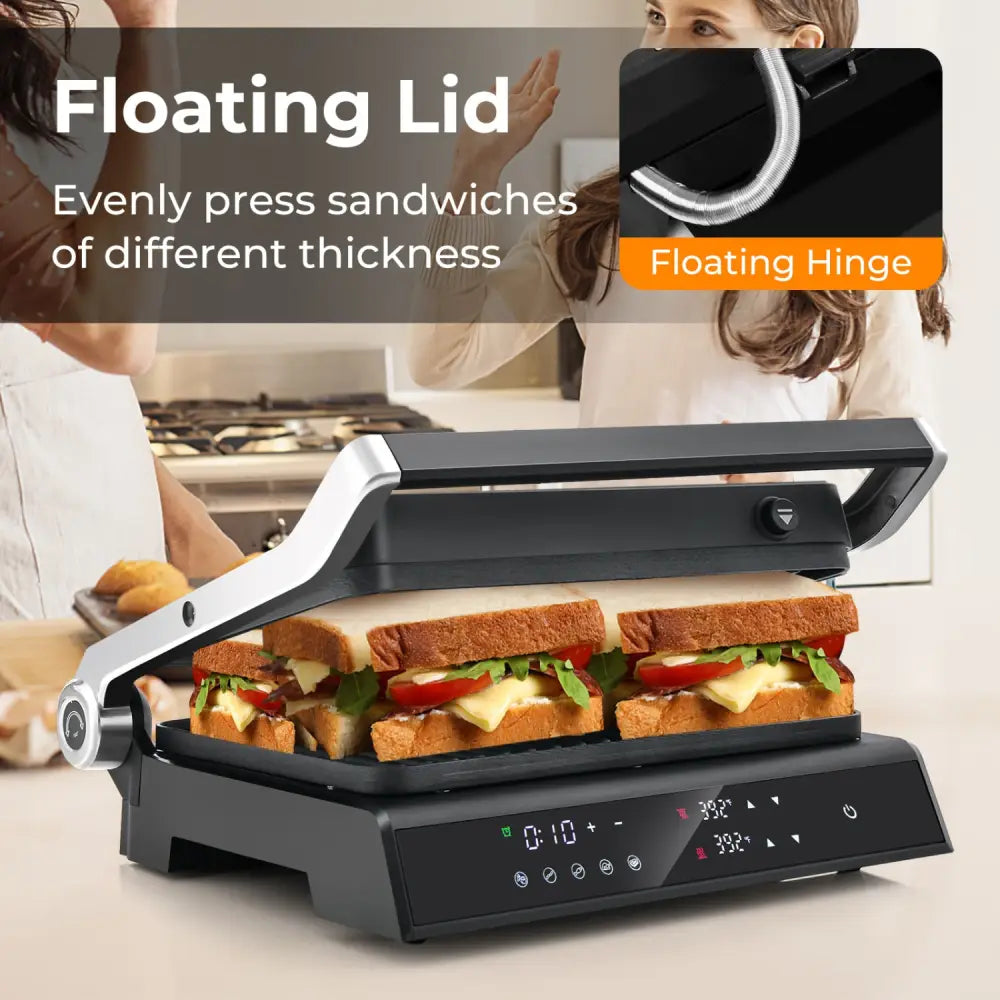 3 in 1 Indoor Electric Panini Press Grill with LED Display-Black - Black - Kitchen Appliances