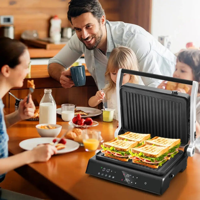 3 in 1 Indoor Electric Panini Press Grill with LED Display-Black Costway