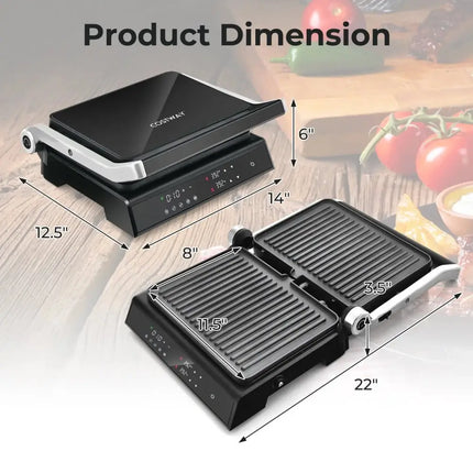 3 in 1 Indoor Electric Panini Press Grill with LED Display-Black Costway