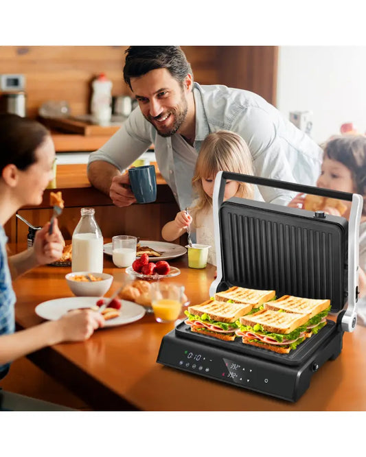3 in 1 Indoor Electric Panini Press Grill with LED Display-Black - Black - Kitchen Appliances