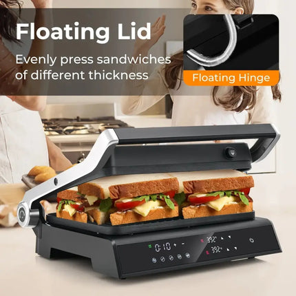 3 in 1 Indoor Electric Panini Press Grill with LED Display-Black Costway