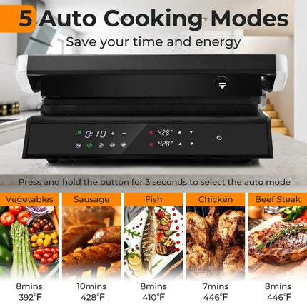 3 in 1 Indoor Electric Panini Press Grill with LED Display-Black Costway