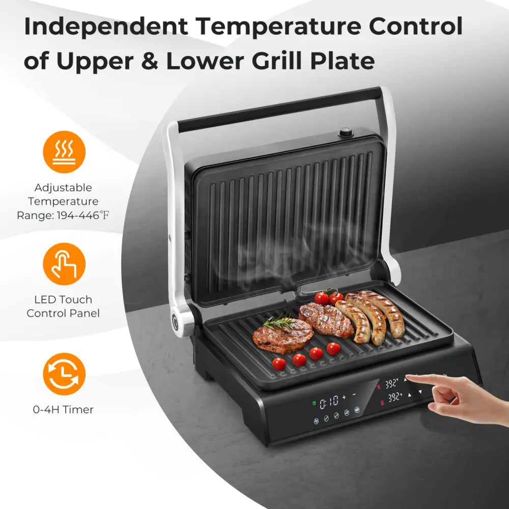3 in 1 Indoor Electric Panini Press Grill with LED Display-Black - Black - Kitchen Appliances